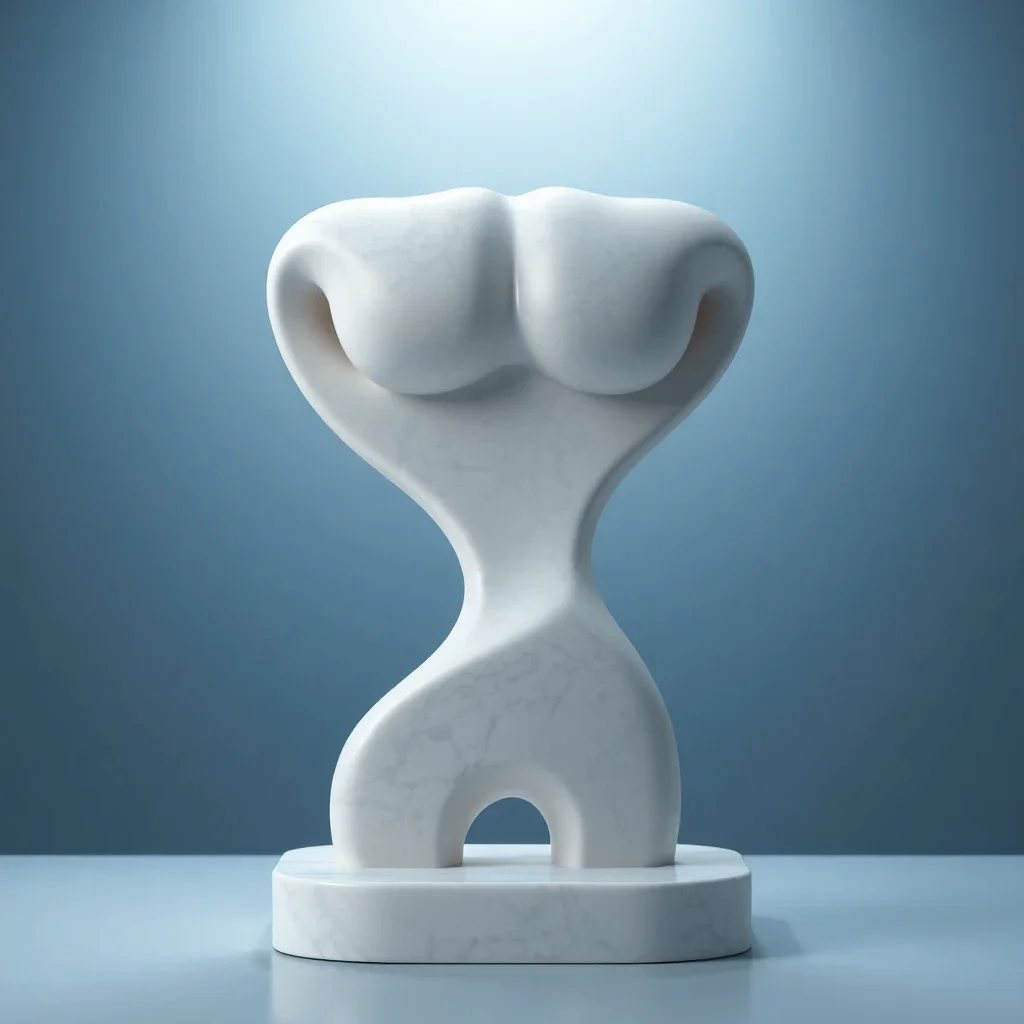 Abstract sculptural representation of a medical transition from phimosis to a treated state, using smooth, polished forms and