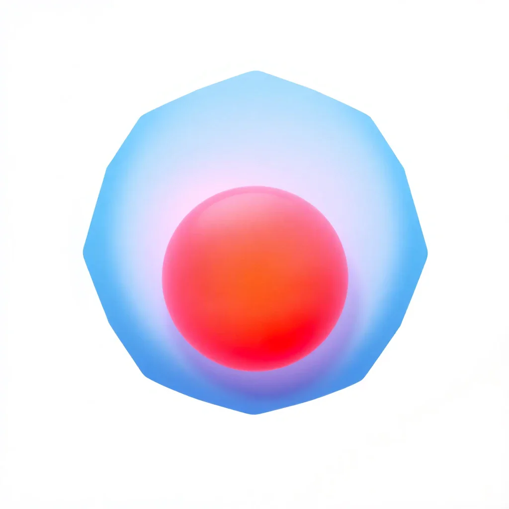 Abstract 3D medical illustration of a soothing blue shape calming an inflamed red core, symbolizing fast relief from genital