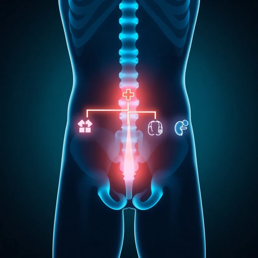 Abstract medical illustration of a male silhouette with a glowing decision tree overlay representing pathways for consulting