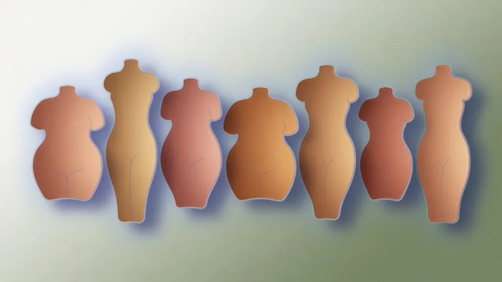 Illustration abstraite symbolisant la diversité anatomique et corporelle, avec des formes organiques variées dans des tons do
