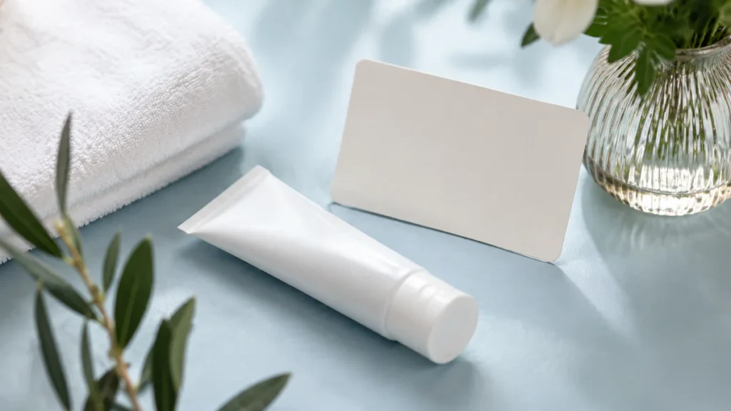 Tube of antifungal cream beside a folded towel in a clean, discreet healthcare setting